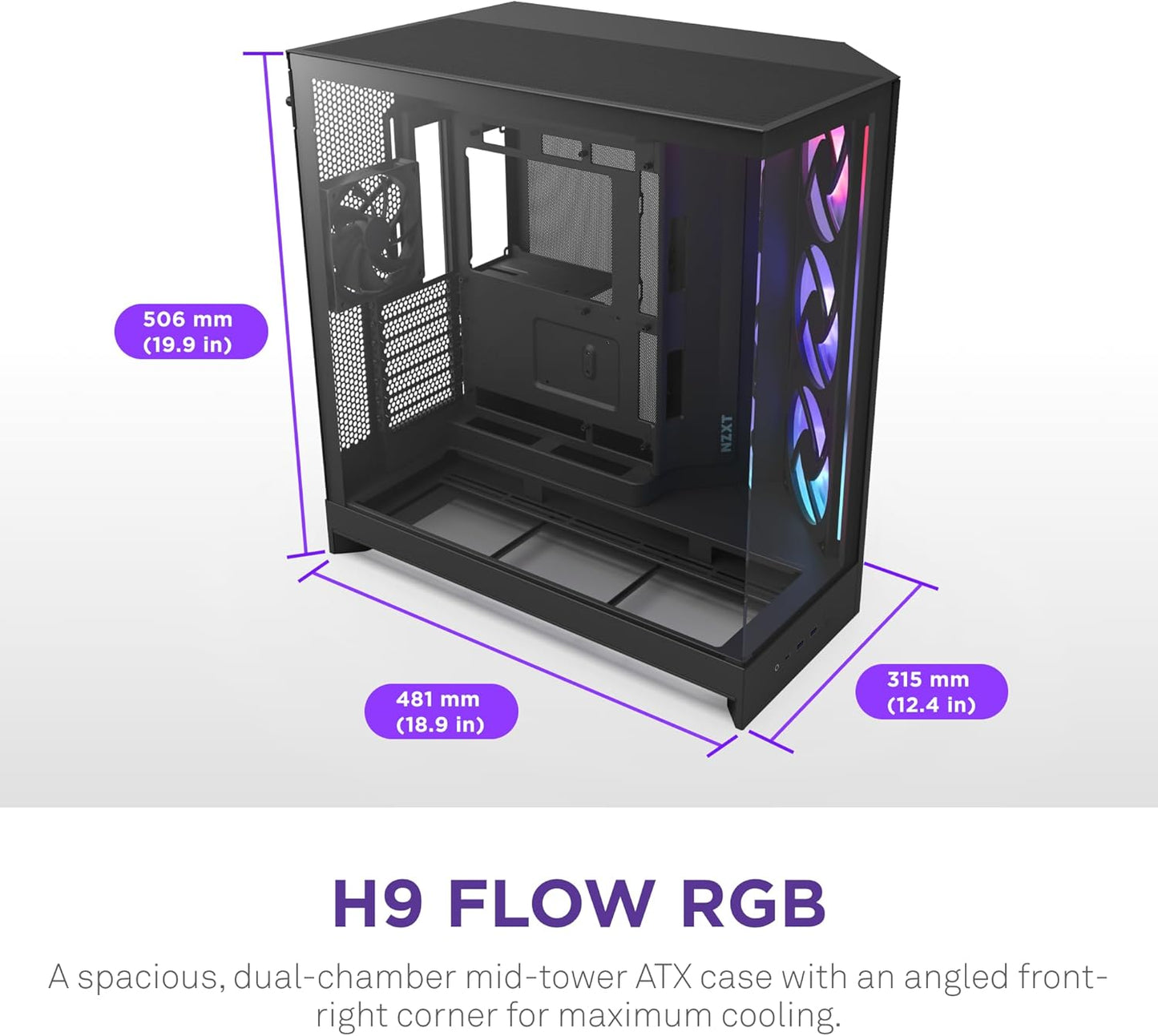 GABINETE NZXT H9 FLOW RGB NEGRO ATX 2USB 3.2 TIPO A USB 3.2 TIPO C CM-H92FB-R1 11M DE GARANTIA