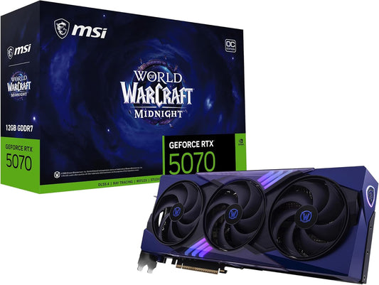 TARJETA DE VIDEO NVIDIA RTX5070 12GB OC GDDR7 MSI RTX 5070 12G WORLD OF WARCRAFT MIDNIGHT VOID EDITION OC