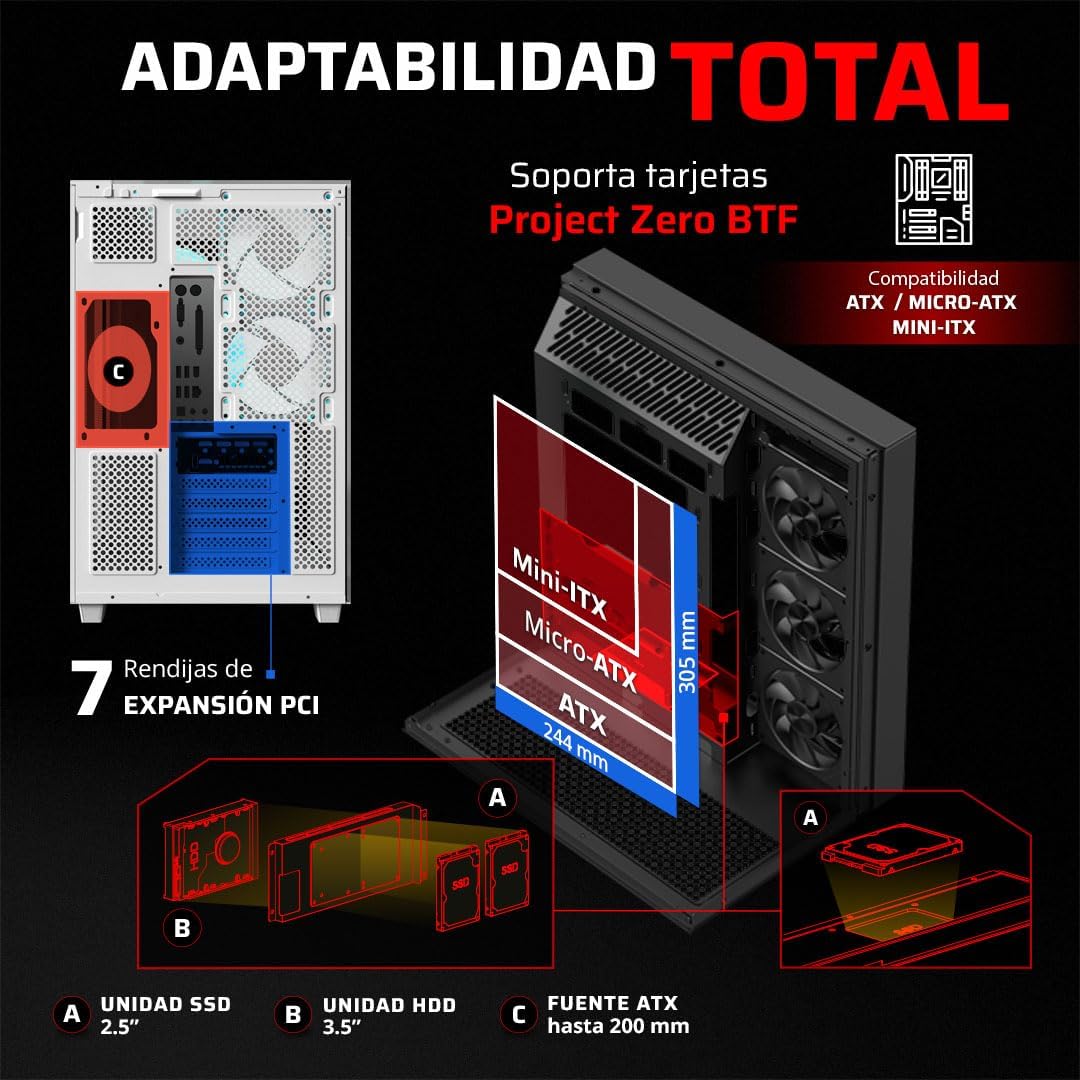 GABINETE BALAM RUSH TANK MAJESTIC 7600 BLANCO ATX USB-3.0 CRISTAL S/FUENTE BR-9415011 1M DE GARANTIA