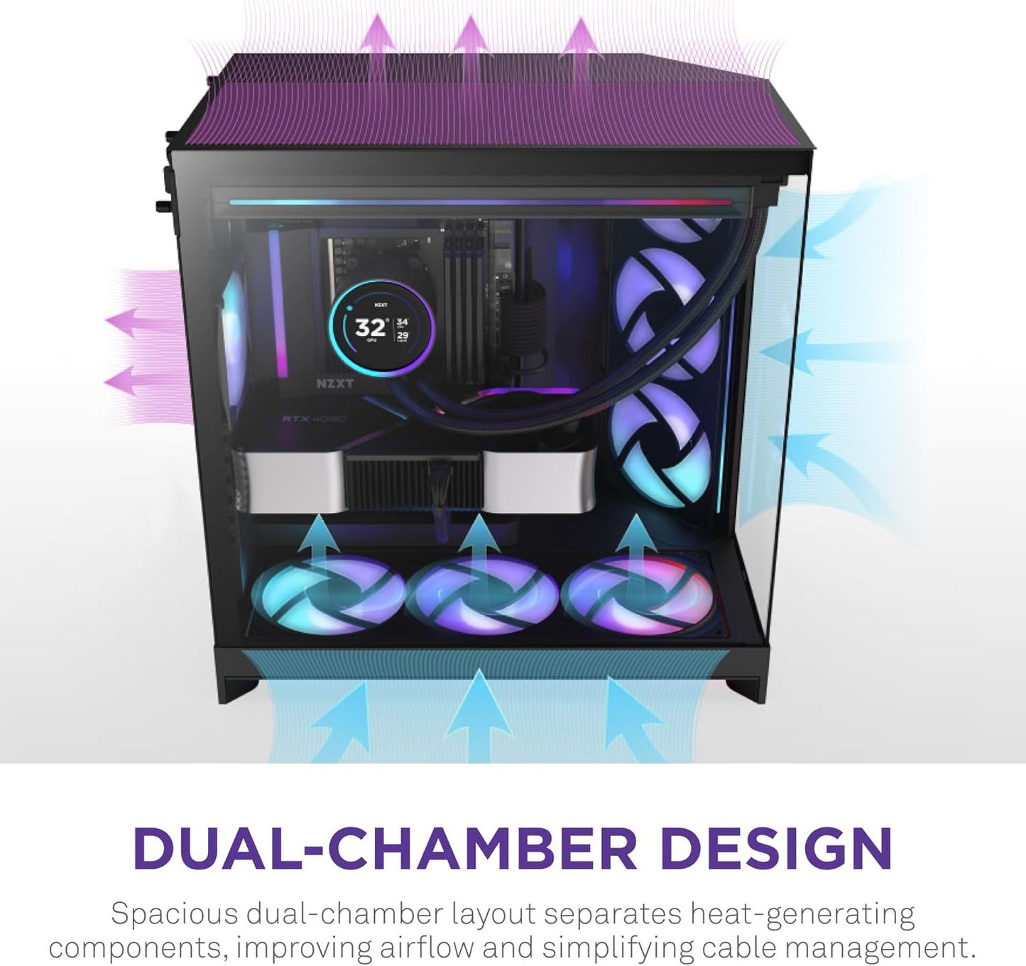 GABINETE NZXT H9 FLOW RGB NEGRO ATX 2USB 3.2 TIPO A USB 3.2 TIPO C CM-H92FB-R1 11M DE GARANTIA