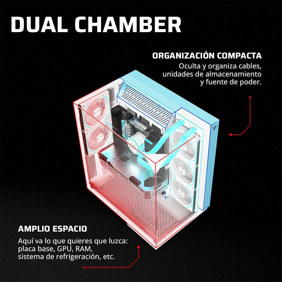 GABINETE BALAM RUSH TANK MAJESTIC 7600 BLANCO ATX USB-3.0 CRISTAL S/FUENTE BR-9415011 1M DE GARANTIA