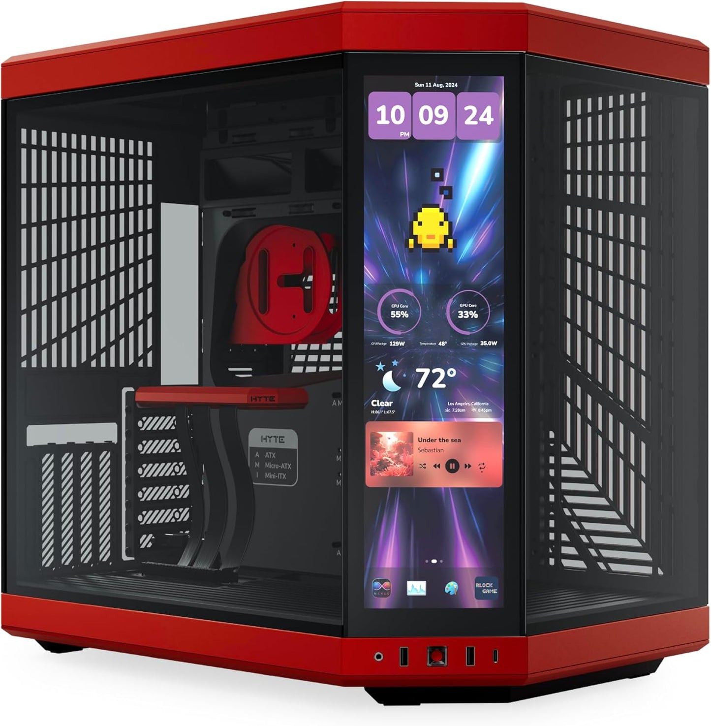 GABINETE HYTE Y70 TOUCH INFINITE EATX S/FUENTE CRISTAL NEGRO/ROJO CS-HYTE-Y70TI-RB 11M DE GARANTIA