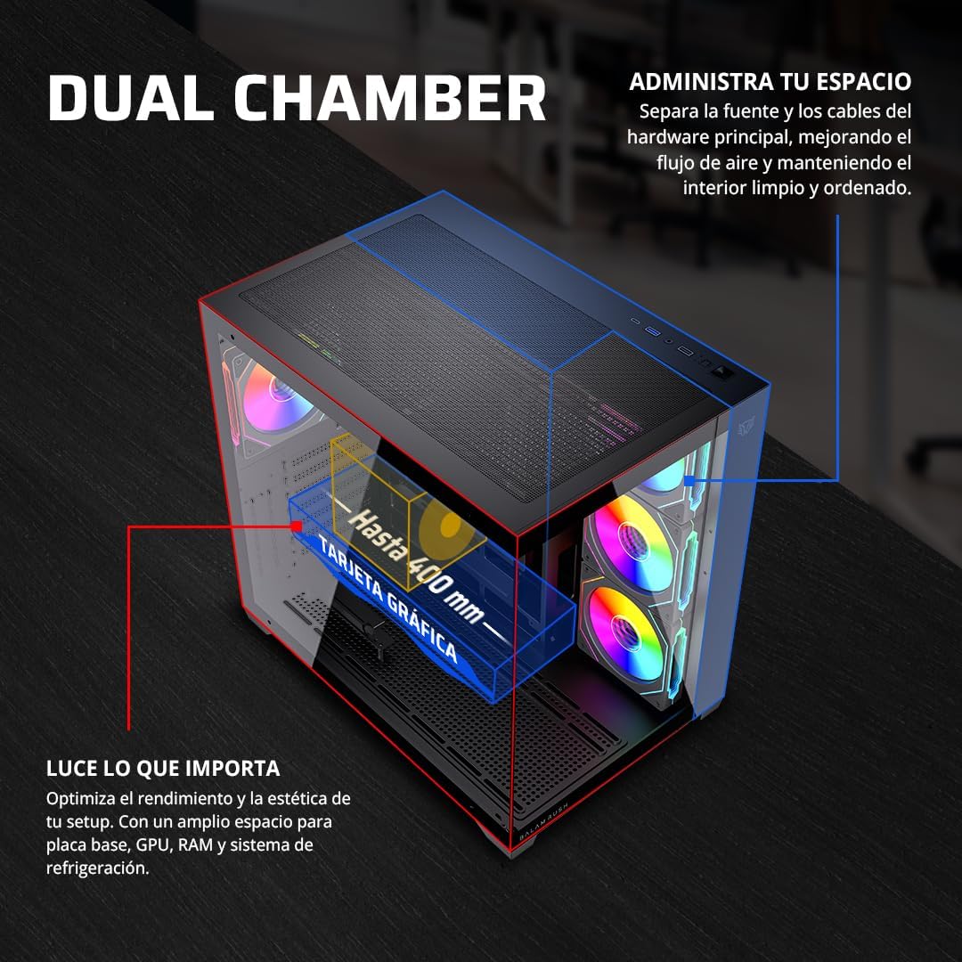 GABINETE BALAM RUSH TANK CORE ULTRA GM925 NEGRO ATX ARGB C/TEMPLADO S/FUENTE BR-943833 3M DE GARANTIA