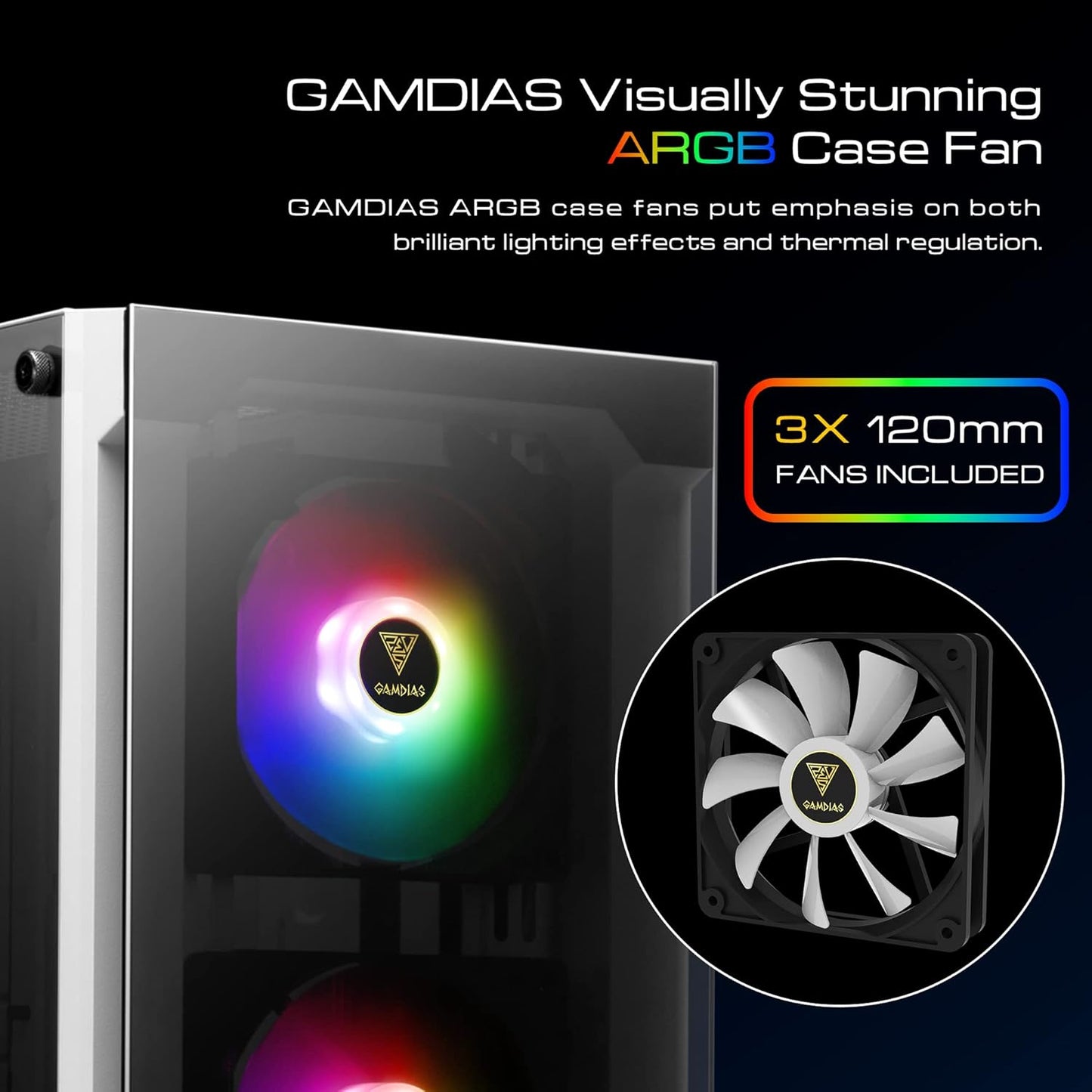 GABINETE GAMDIAS TALOS E3 NEGRO ATX ARGB S/FUENTE CRISTAL 11M DE GARANTIA