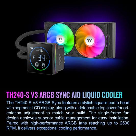ENFRIAMIENTO LIQUIDO THERMALTAKE TH240-S V3 ARGB SYNC AIO 120MM DISPLAY LCD CL-W469-PL12SW-A 12M DE GARANTIA