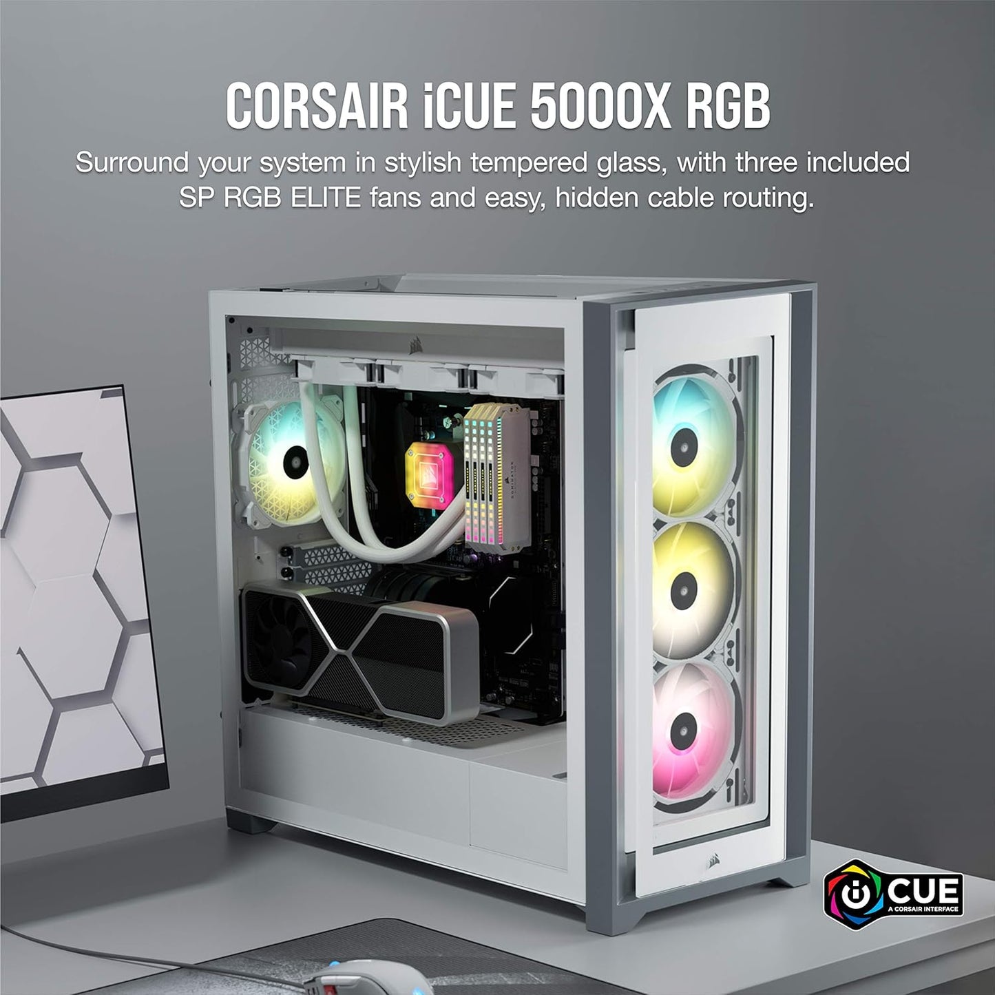 GABINETE CORSAIR ICUE 5000X RGB BLANCO ATX CRISTAL MIDITOWER SIN FUENTE CC-9011213-WW SIN GARANTIA