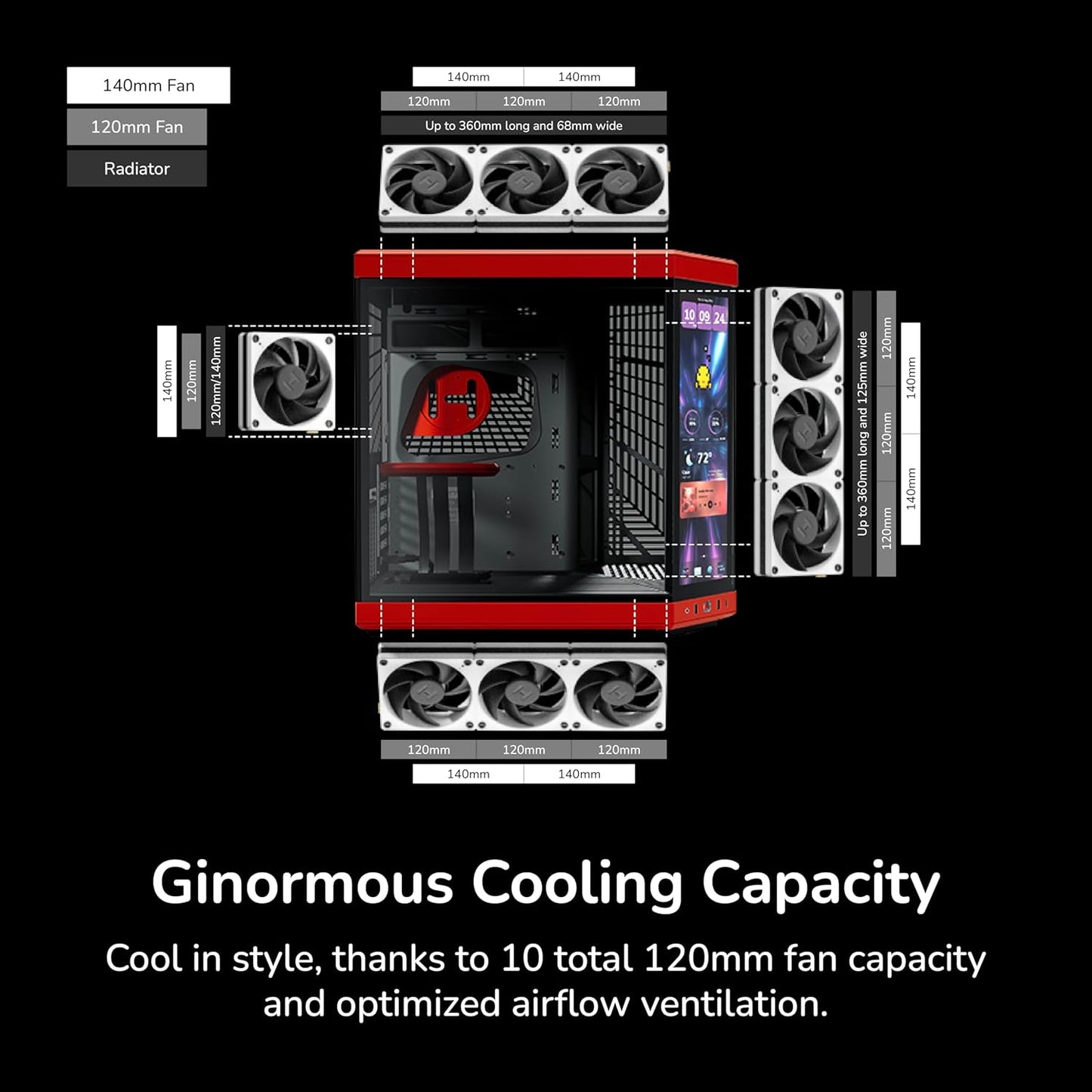 GABINETE HYTE Y70 TOUCH INFINITE EATX S/FUENTE CRISTAL NEGRO/ROJO CS-HYTE-Y70TI-RB 11M DE GARANTIA