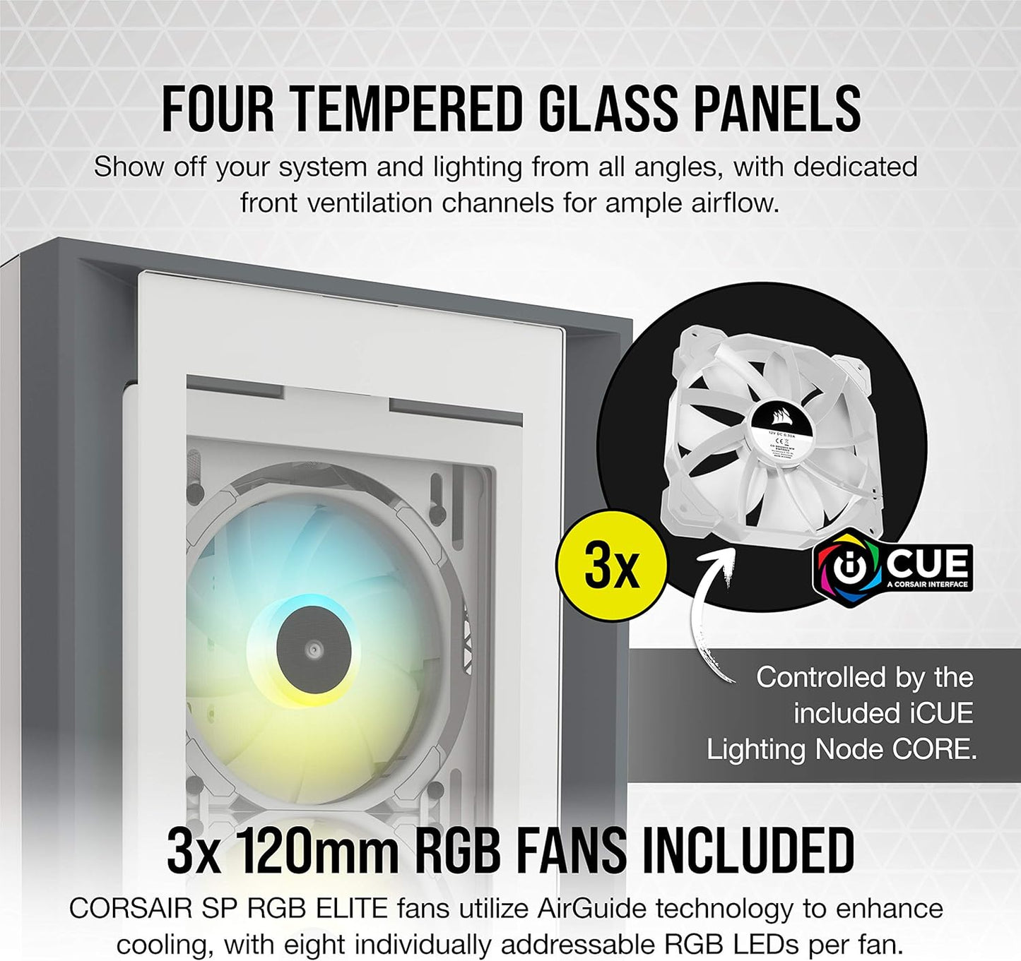 GABINETE CORSAIR ICUE 5000X RGB BLANCO ATX CRISTAL MIDITOWER CC-9011233-WW SIN GARANTIA