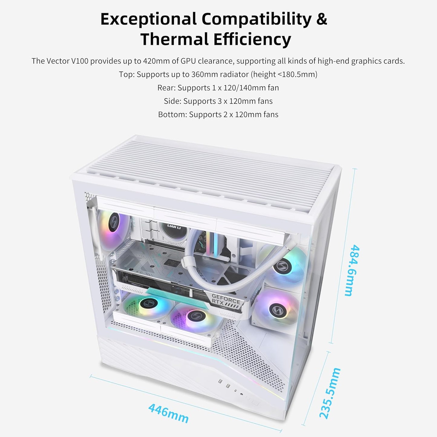 GABINETE LIAN LI VECTOR V100 ARGB S/FUENTE ATX CRISTAL BLANCO G99.V100RW.00 12M DE GARANTIA