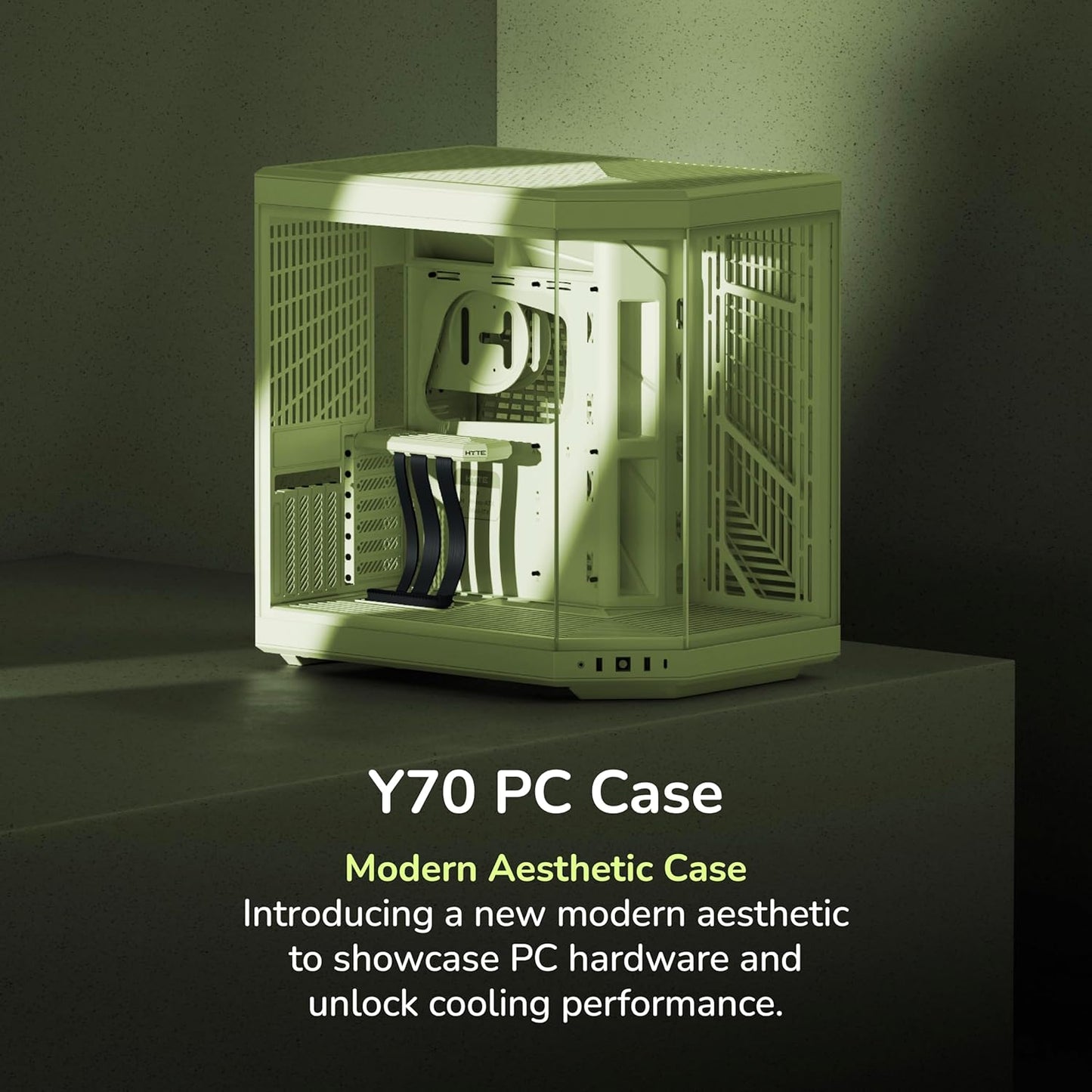 GABINETE HYTE Y70 EATX S/FUENTE CRISTAL MATCHA MILK VERDE OLIVO CS-HYTE-Y70-MM 12M DE GARANTIA