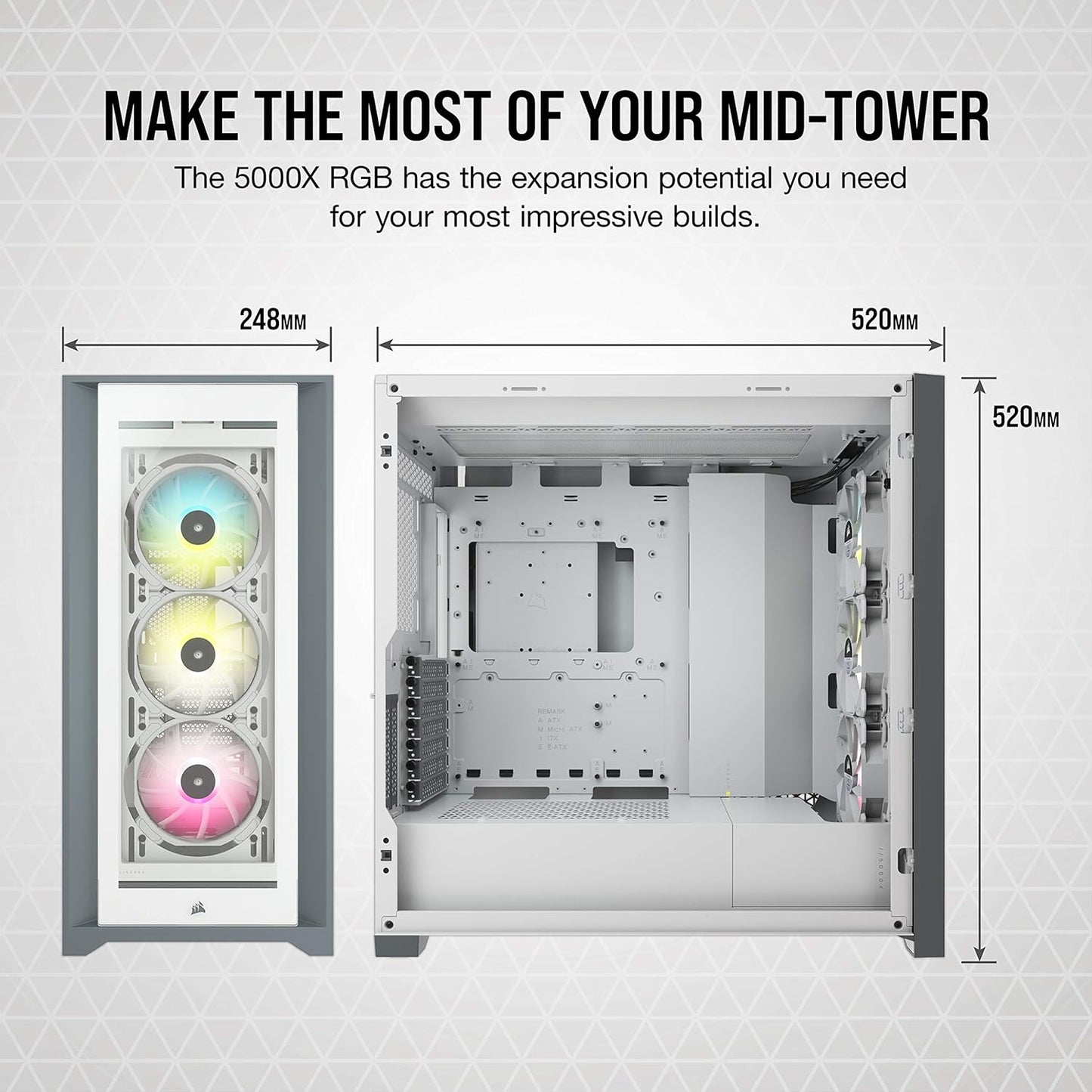 GABINETE CORSAIR ICUE 5000X RGB BLANCO ATX CRISTAL MIDITOWER SIN FUENTE CC-9011213-WW SIN GARANTIA