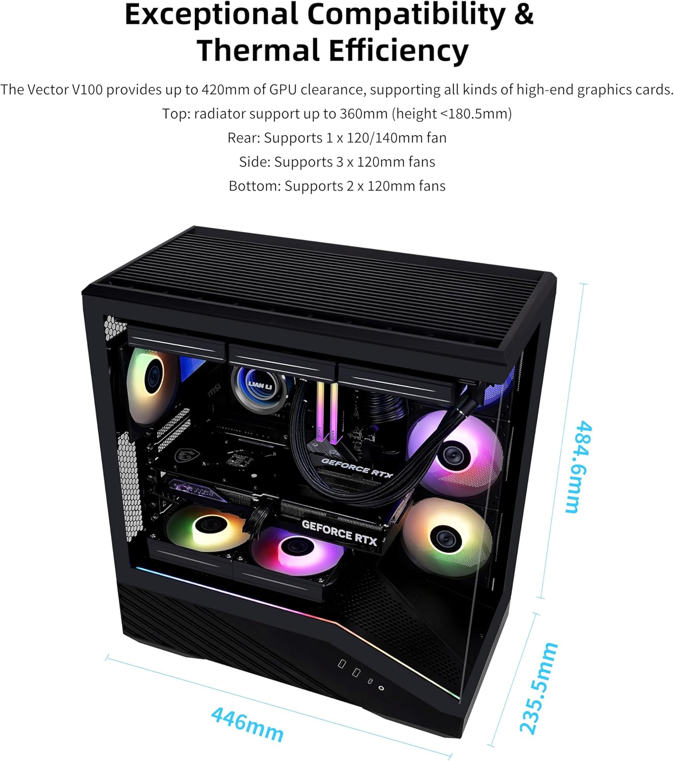 GABINETE LIAN LI VECTOR V100 ARGB S/FUENTE ATX CRISTAL NEGRO G99.V100RX.00 12M DE GARANTIA