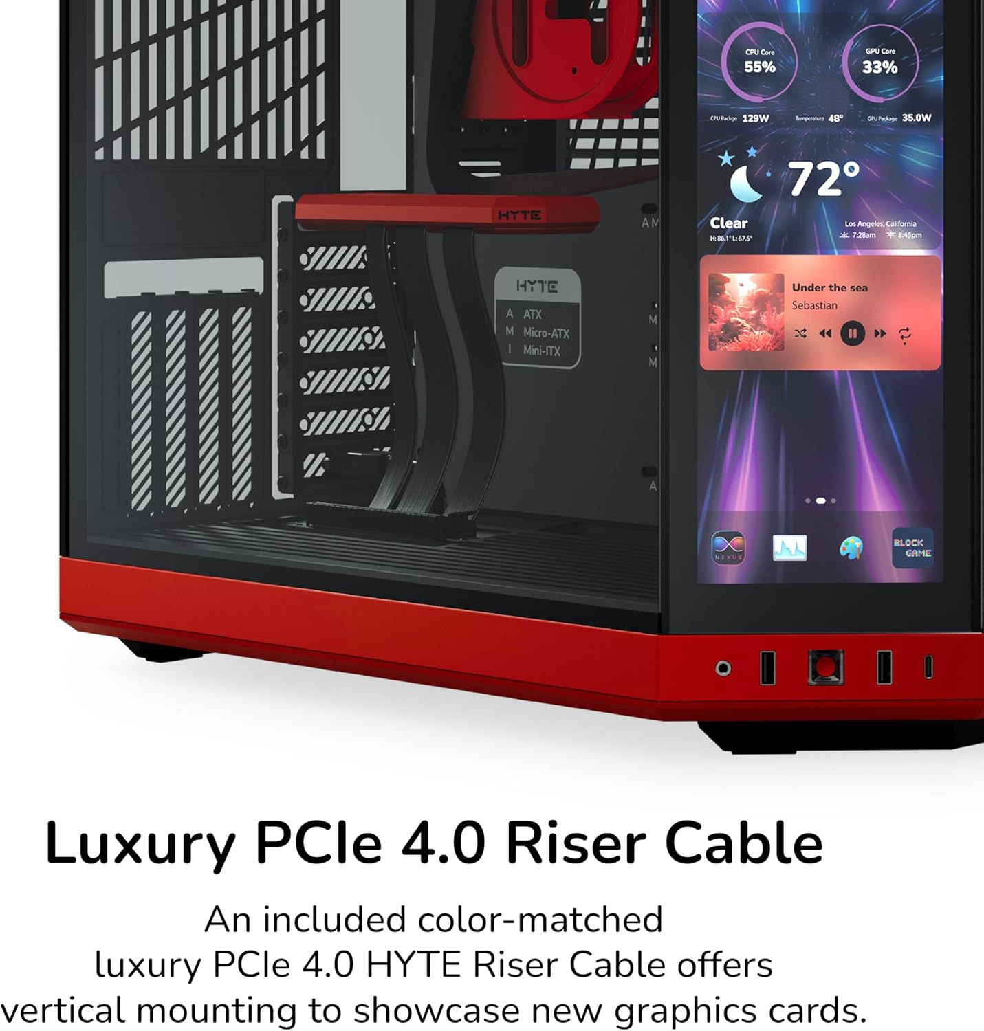 GABINETE HYTE Y70 TOUCH INFINITE EATX S/FUENTE CRISTAL NEGRO/ROJO CS-HYTE-Y70TI-RB 11M DE GARANTIA