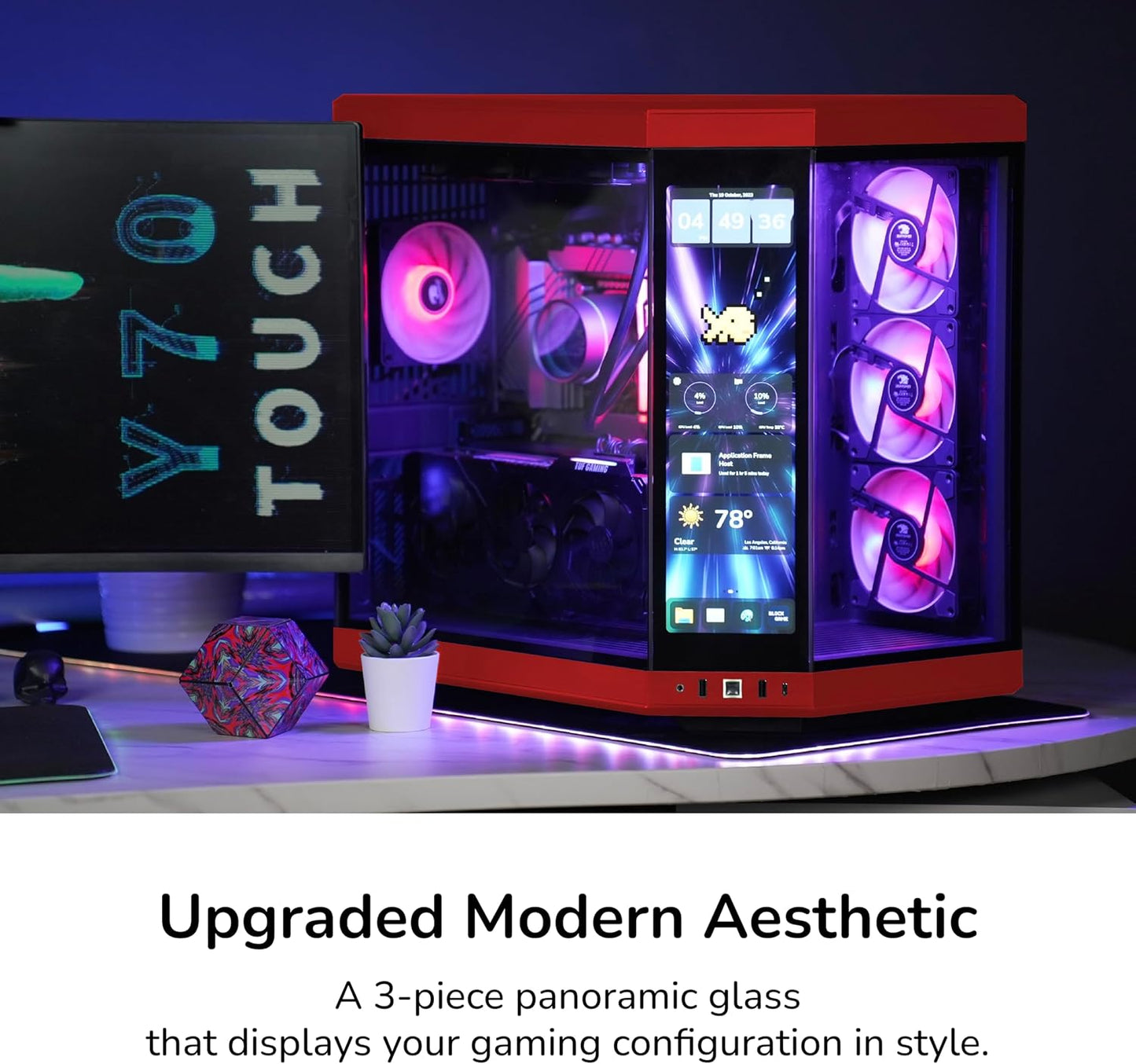 GABINETE HYTE Y70 TOUCH INFINITE EATX S/FUENTE CRISTAL NEGRO/ROJO CS-HYTE-Y70TI-RB 11M DE GARANTIA