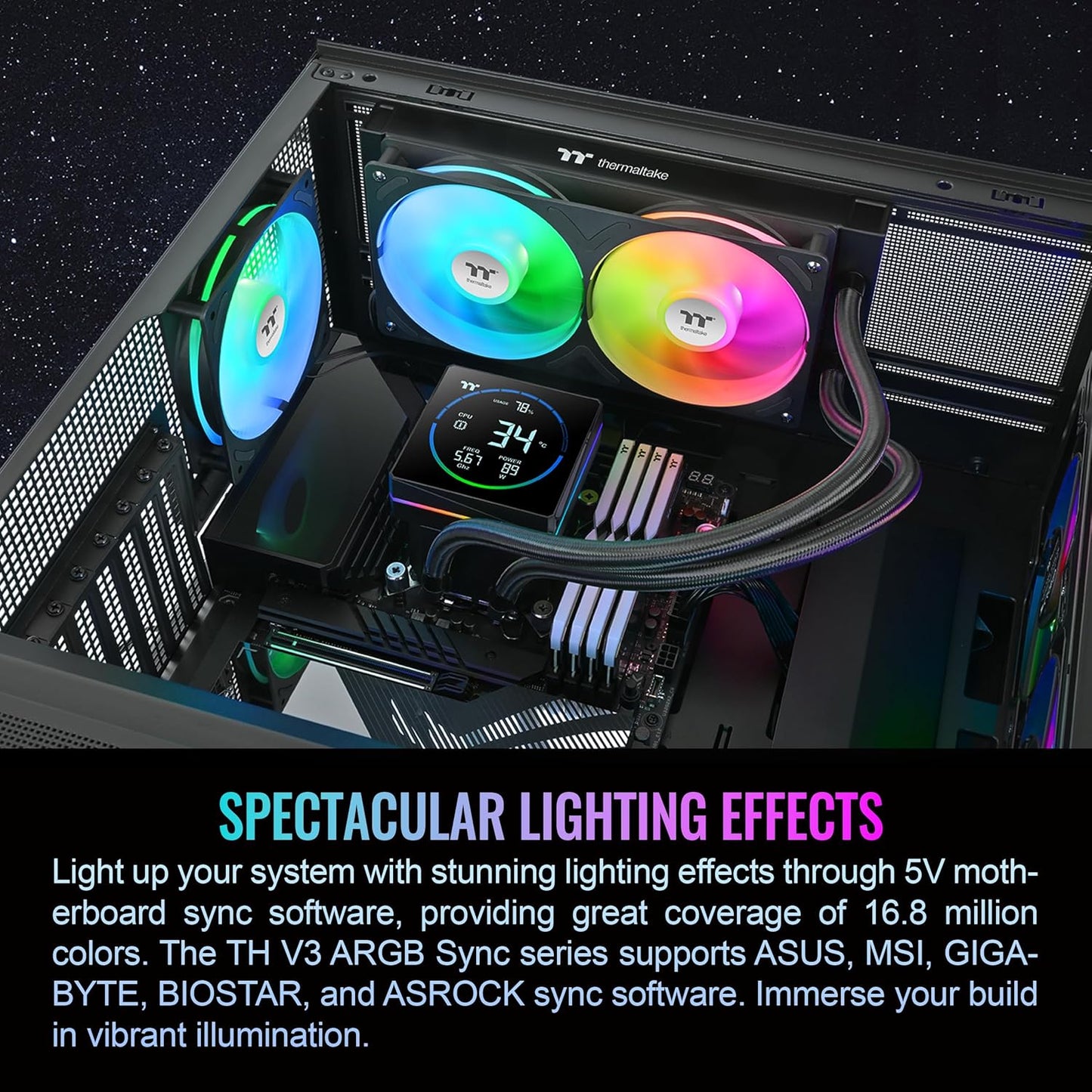 ENFRIAMIENTO LIQUIDO THERMALTAKE TH240-S V3 ARGB SYNC AIO 120MM DISPLAY LCD CL-W469-PL12SW-A 12M DE GARANTIA