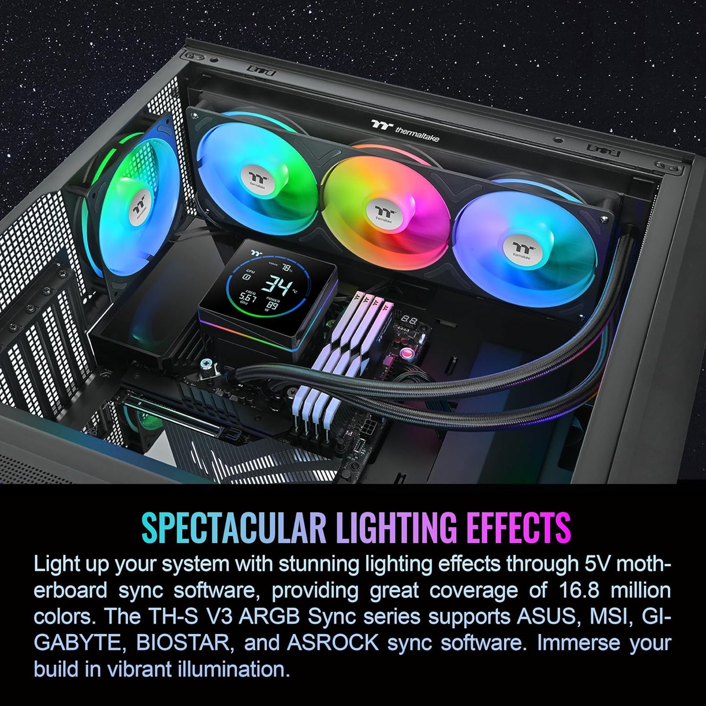 ENFRIAMIENTO LIQUIDO THERMALTAKE TH360-S V3 ARGB SYNC AIO 120MM DISPLAY LCD CL-W470-PL12SW-A 12M DE GARANTIA