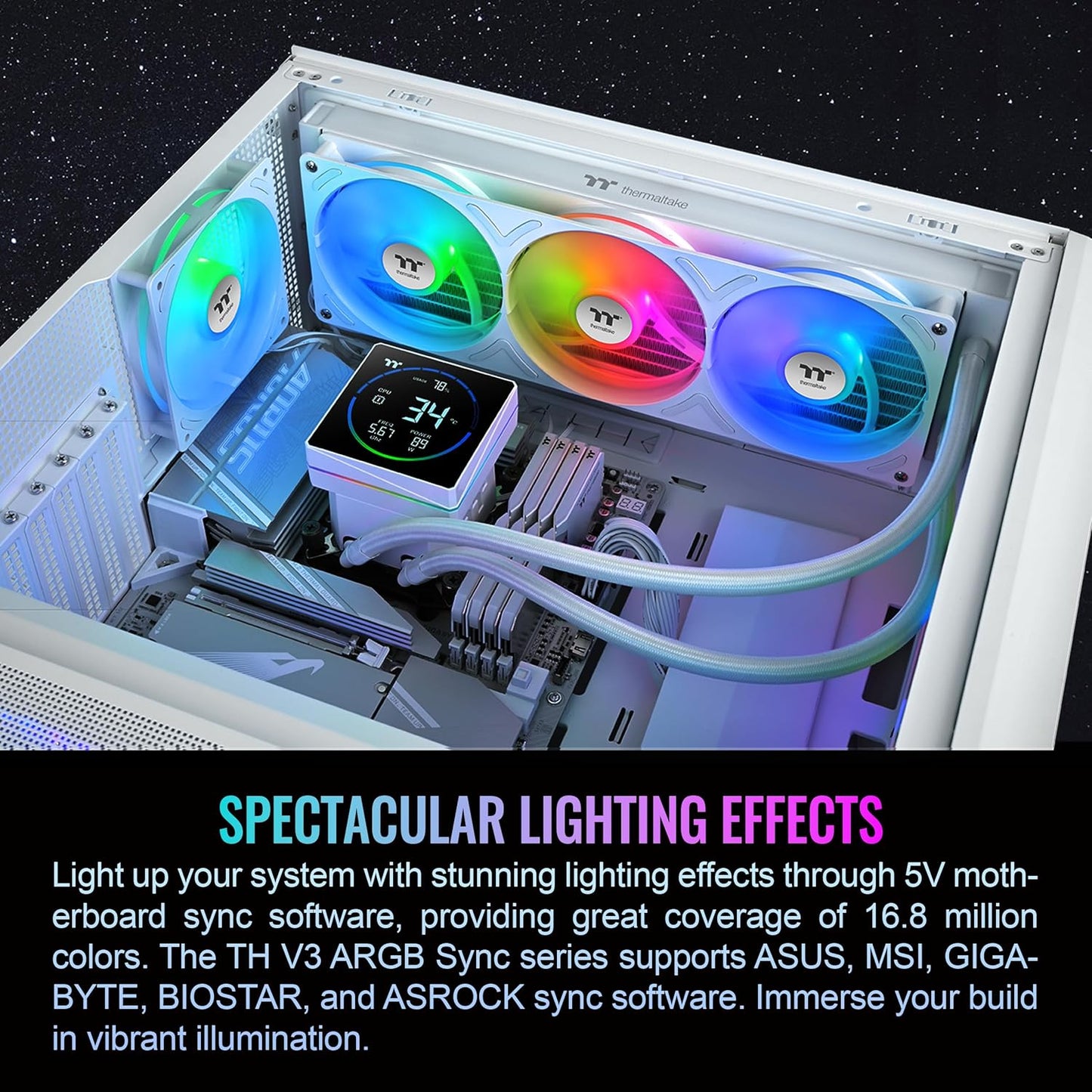ENFRIAMIENTO LIQUIDO THERMALTAKE TH360-S V3 ARGB SYNC AIO SNOW 120MM DISPLAY LCD BLANCO CL-W472-PL12SW-A 12M DE GARANTIA