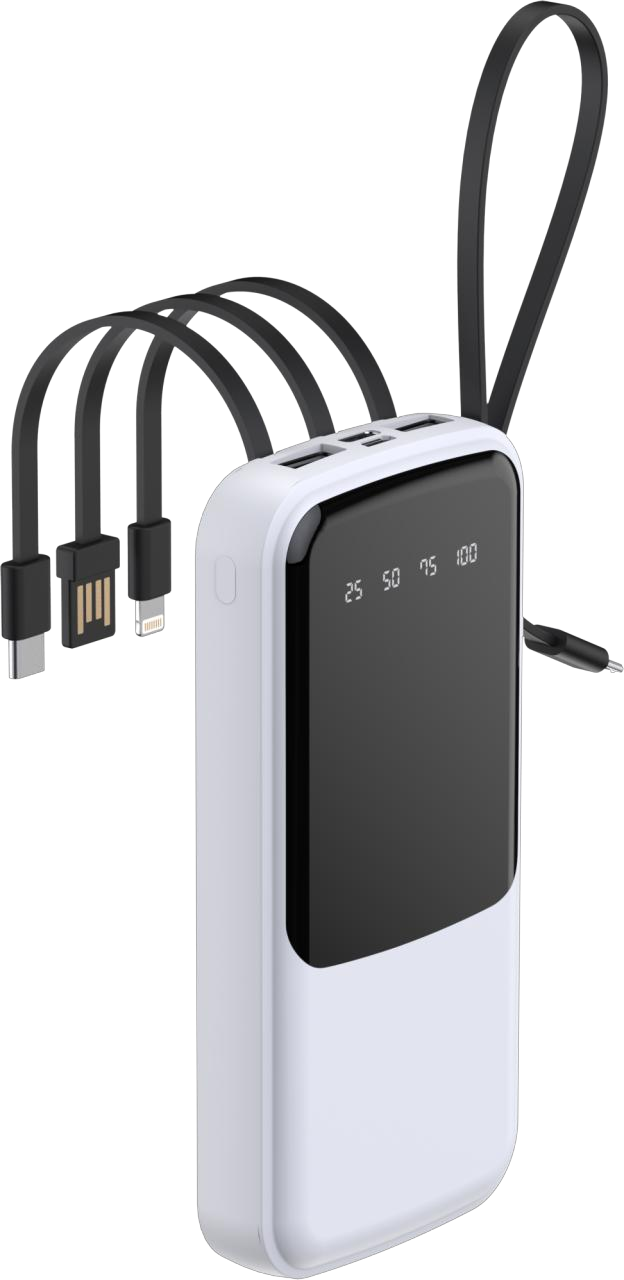 Power Bank | US-S66 | 10000mAh 2.4A | V8/2xUSB/Type-C | 1xUSB | 3 cables V8/Type-C/IP + cable USB a V8 | Linterna LED | 50 | Blanco/Negro