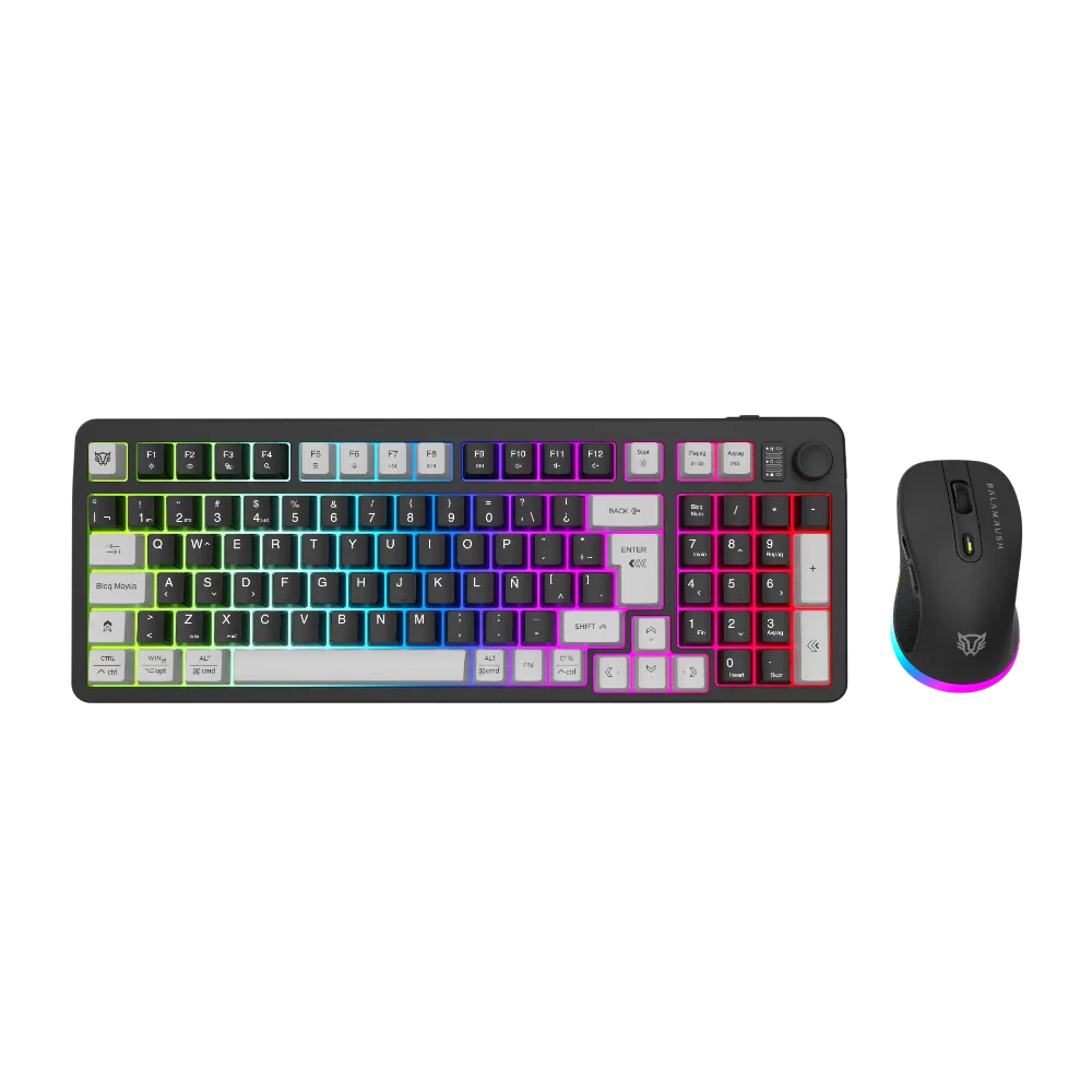 KIT 2 EN 1 WIFI BALAM RUSH SQUAD CONQUEST PRO KG525 NEGRO TECLADO AL 85/ MOUSE 7200DPI RGB BLUETOOTH RECARGABLE