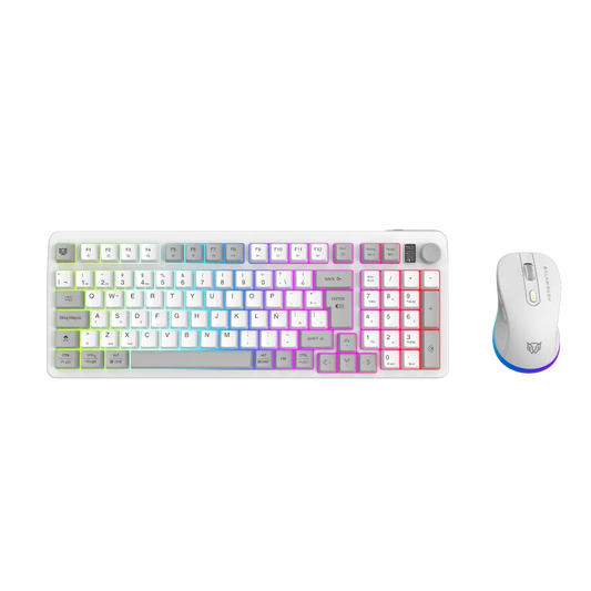 KIT 2 EN 1 WIFI BALAM RUSH SQUAD CONQUEST PRO KG525 BLANCO TECLADO AL 85/ MOUSE 7200DPI RGB BLUETOOTH RECARGABLE BR-940436