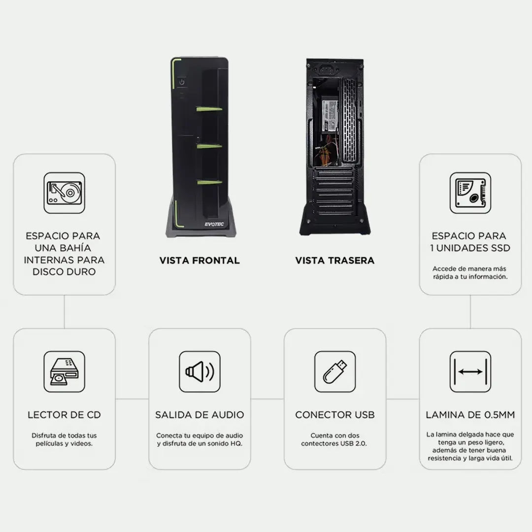 GABINETE NACEB EVOTEC ARUBA NEGRO/VERDE  MATX 600W  METAL C/N FUENTE EV-1010 1M DE GARANTIA