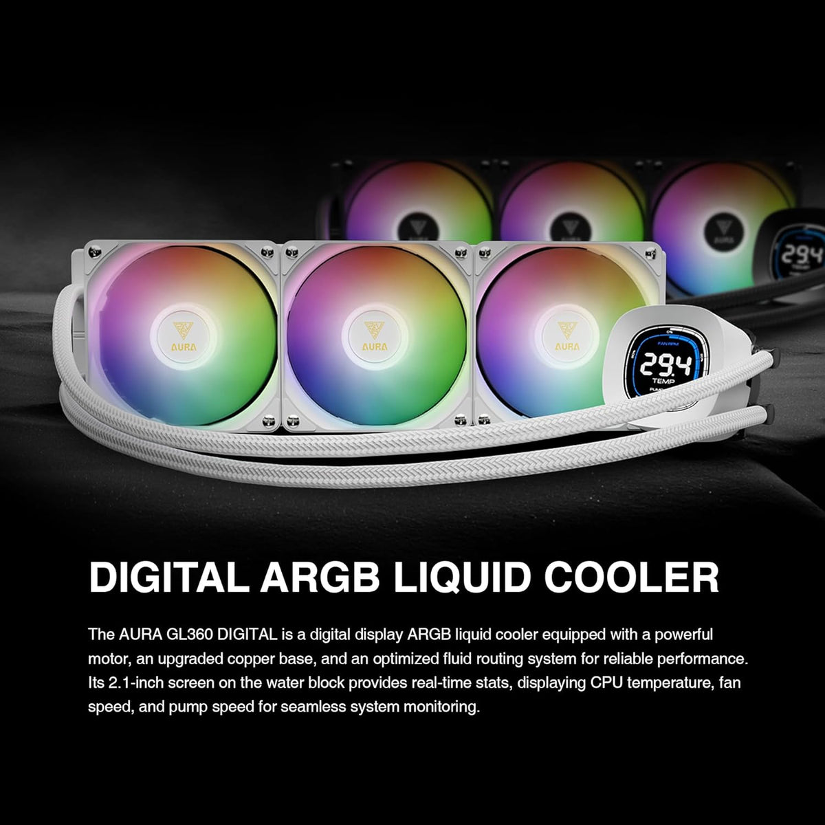 ENFRIAMIENTO GAMDIAS AURA GL360 V2 WH BLANCO 360MM AM5/LGA1700 ARGB GD-AURA GL360 V2 WH 11M DE GARANTIA - rogeek