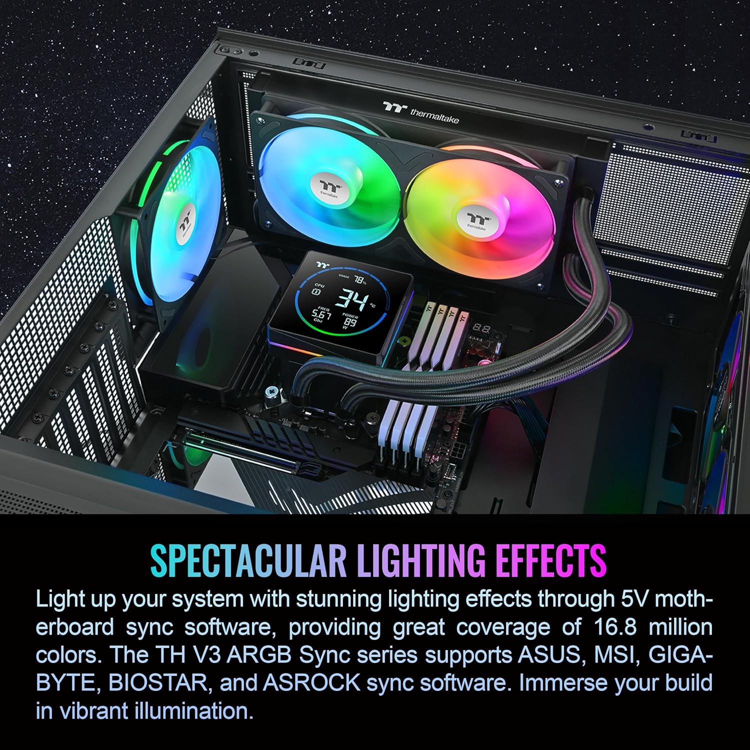 ENFRIAMIENTO LIQUIDO THERMALTAKE TH240-S V3 ARGB SYNC AIO 120MM DISPLAY LCD CL-W469-PL12SW-A 12M DE GARANTIA - rogeek