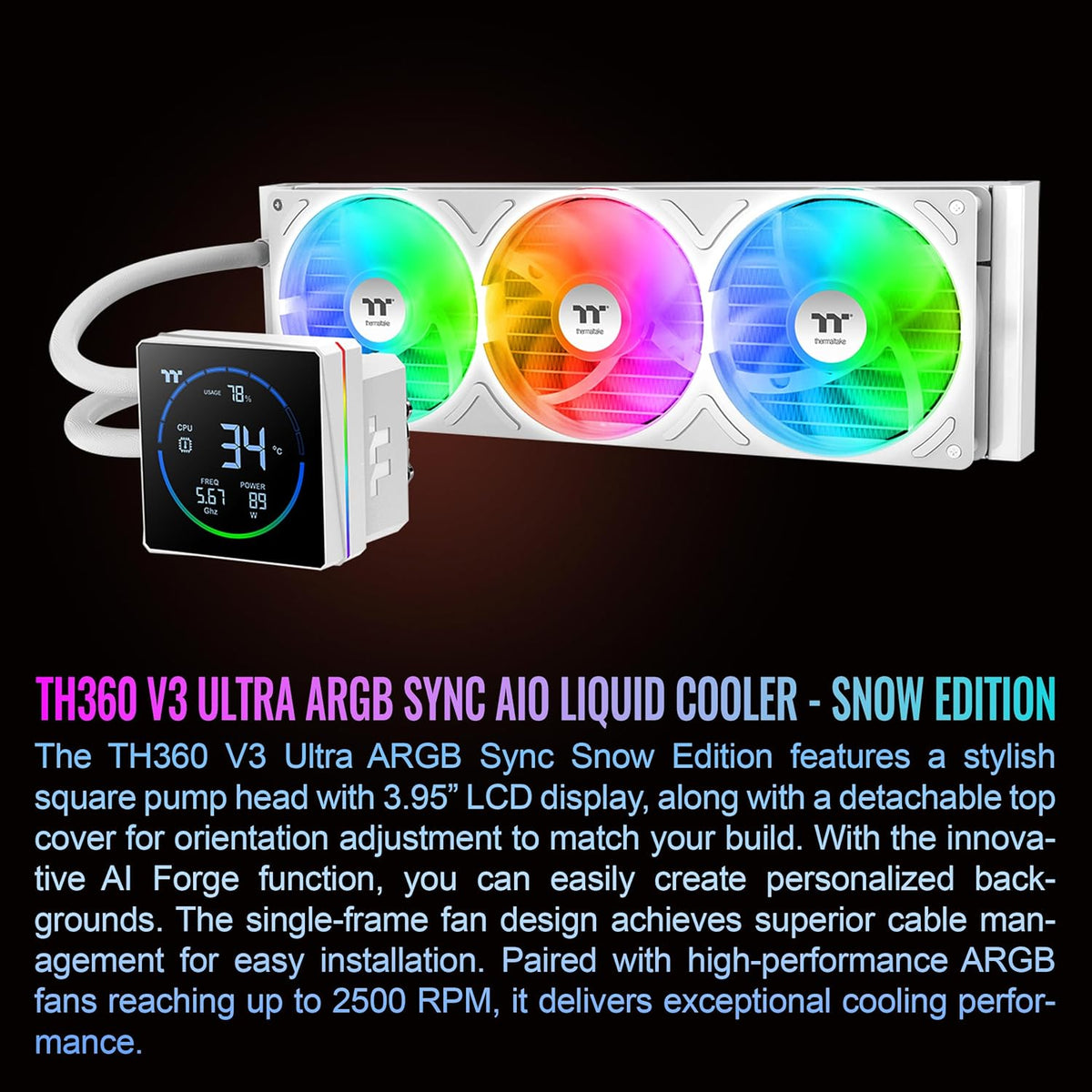 ENFRIAMIENTO LIQUIDO THERMALTAKE TH360 V3 ULTRA ARGB SYNC AIO 120MM DISPLAY LCD CL-W474-PL12SW-A 12M DE GARANTIA - rogeek