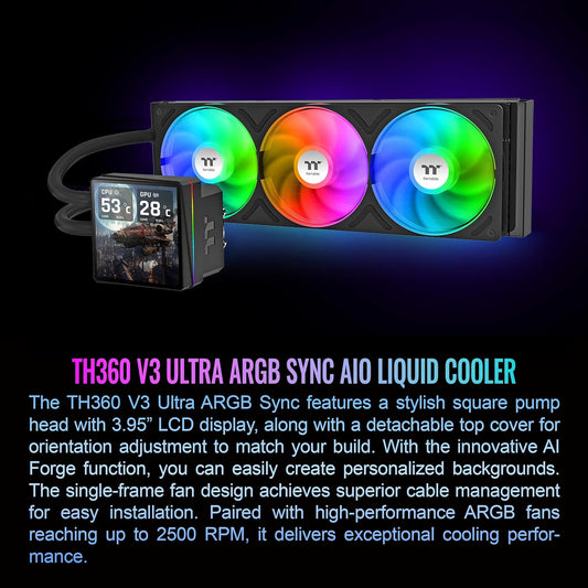 ENFRIAMIENTO LIQUIDO THERMALTAKE TH360 V3 ULTRA ARGB SYNC AIO SNOW 120MM DISPLAY LCD BLANCO CL-W476-PL12SW-A 12M DE GARANTIA - rogeek