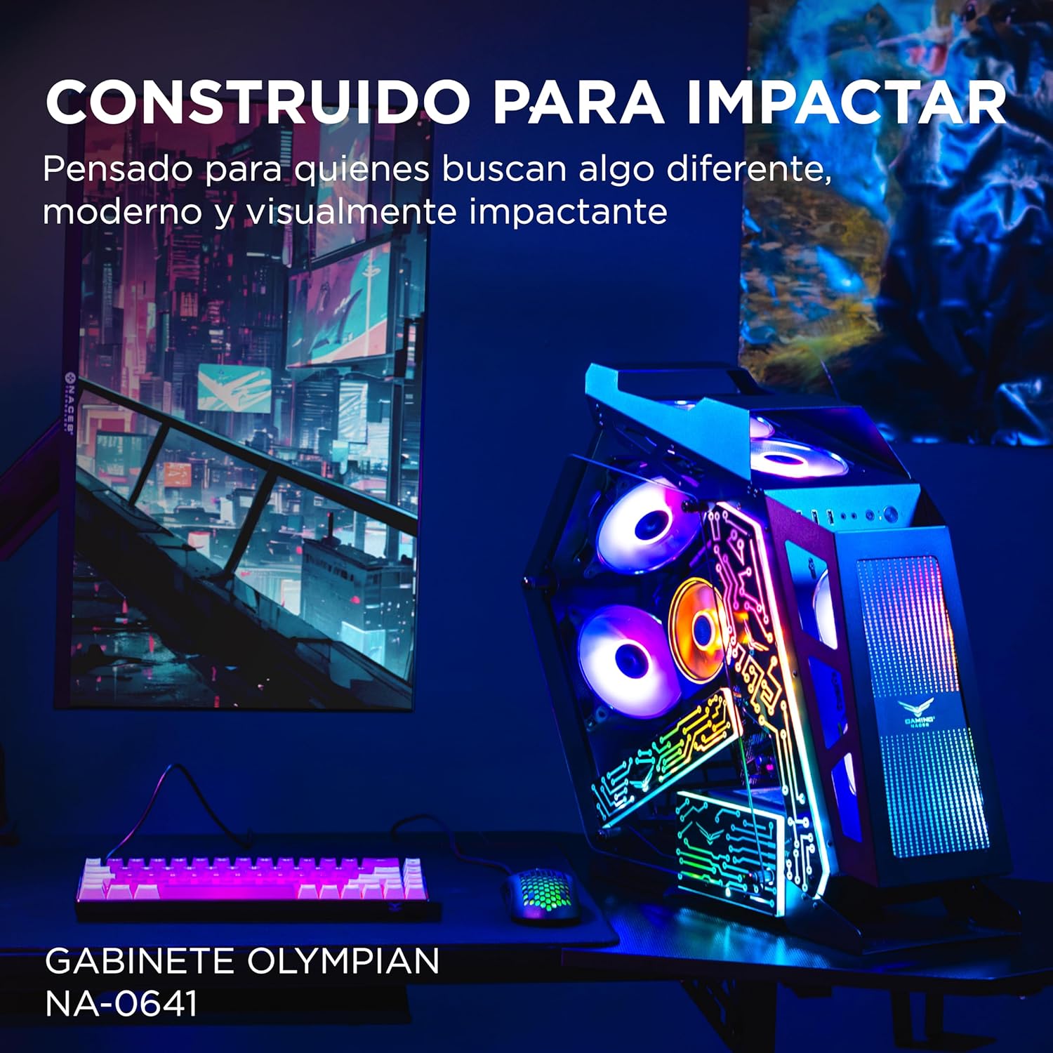 GABINETE NACEB OLYMPIAN GAMER M - ATX 3VENT ARGB S/FUENTE CRISTAL NEGRO NA - 0641 11M DE GARANTIA - rogeek