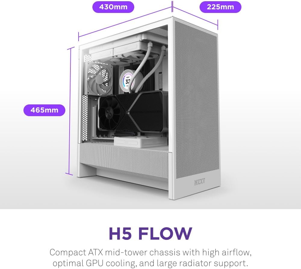 GABINETE NZXT H5 FLOW EDITION BLANCO ATX S/FUENTE CRISTAL CC - H52FW - 01 12M DE GARANTIA - rogeek