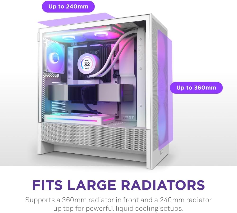 GABINETE NZXT H5 FLOW RGB EDITION BLANCO ATX S/FUENTE CRISTAL CC - H52FW - R1 12M DE GARANTIA - rogeek