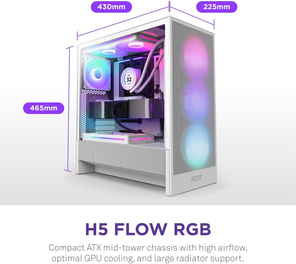 GABINETE NZXT H5 FLOW RGB EDITION BLANCO ATX S/FUENTE CRISTAL CC - H52FW - R1 12M DE GARANTIA - rogeek