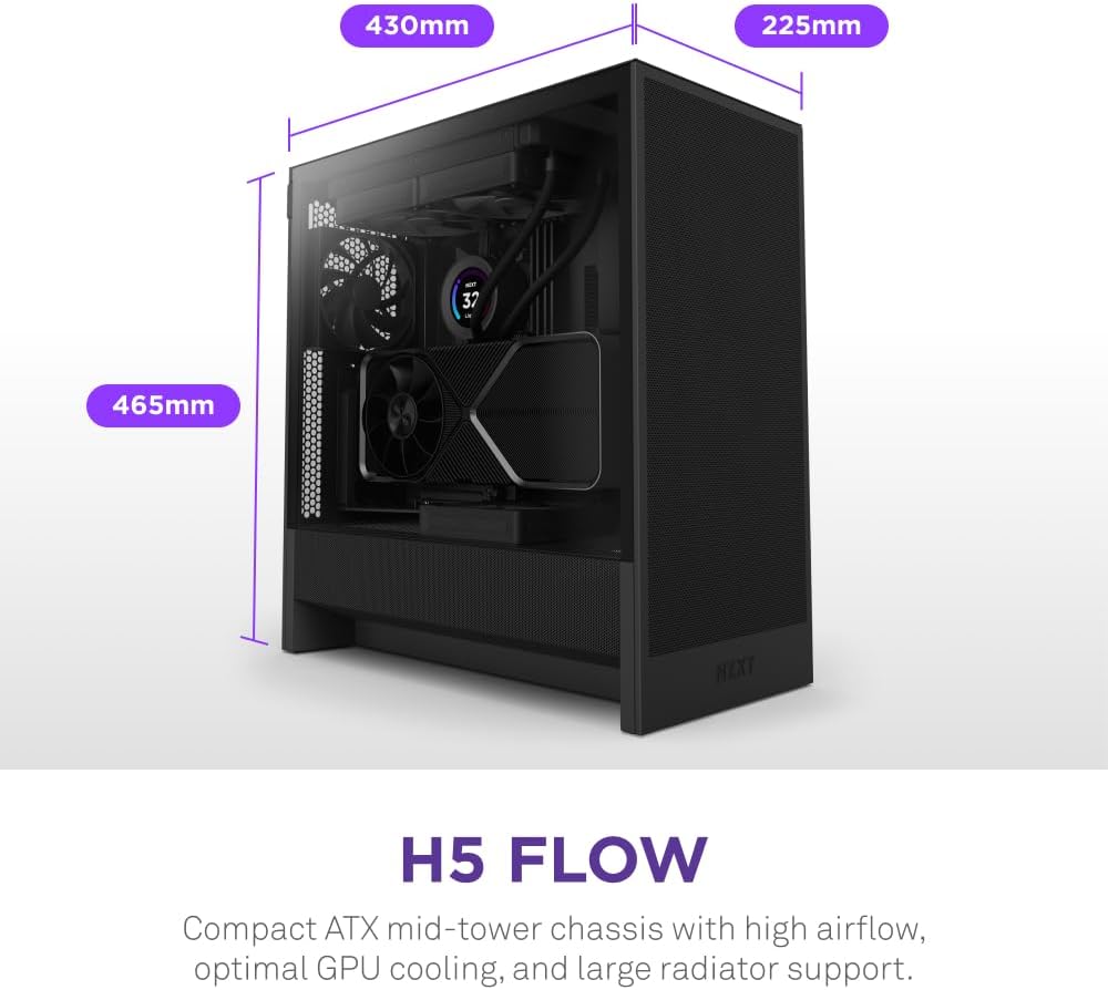 GABINETE NZXT H5 FLOW RGB EDITION NEGRO ATX S/FUENTE CRISTAL CC - H52FB - R1 12M DE GARANTIA - rogeek