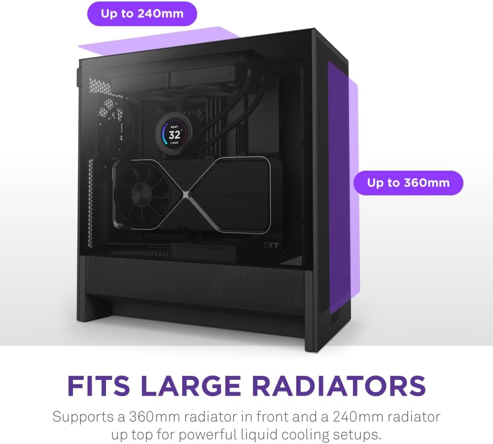 GABINETE NZXT H5 FLOW RGB EDITION NEGRO ATX S/FUENTE CRISTAL CC - H52FB - R1 12M DE GARANTIA - rogeek