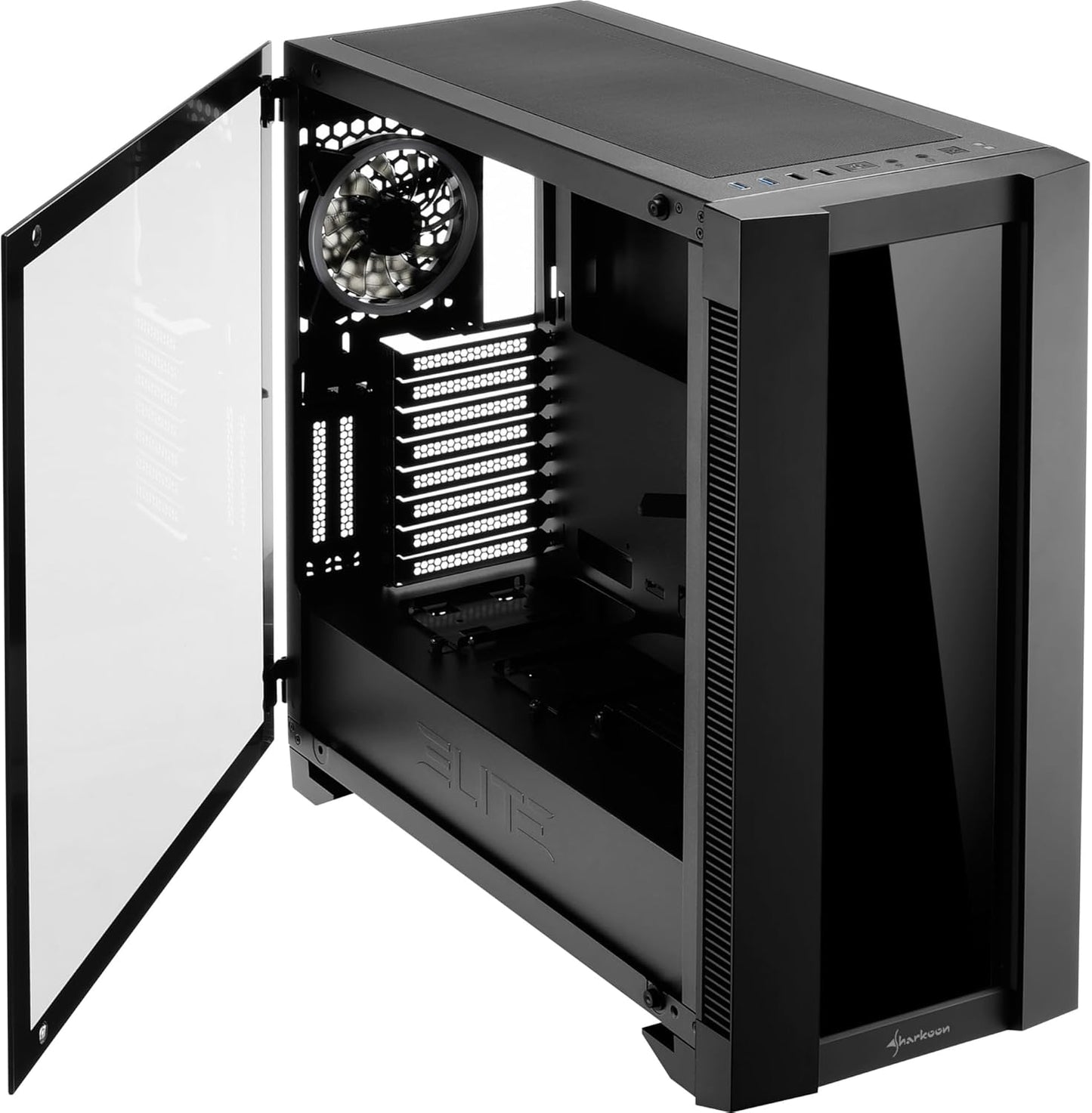 GABINETE SHARKOON ELITE SHARK CA200G RGB MATX S/FUENTE CRISTAL NEGRO C - CA200G 11M DE GARANTIA - rogeek