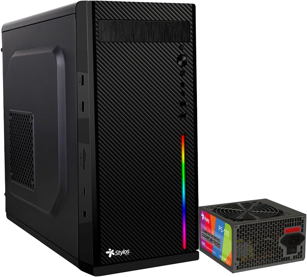 GABINETE STYLOS CGAB6 CON/FUENTE NEGRO MICRO ATX STGASC1B 11M DE GARANTIA - rogeek