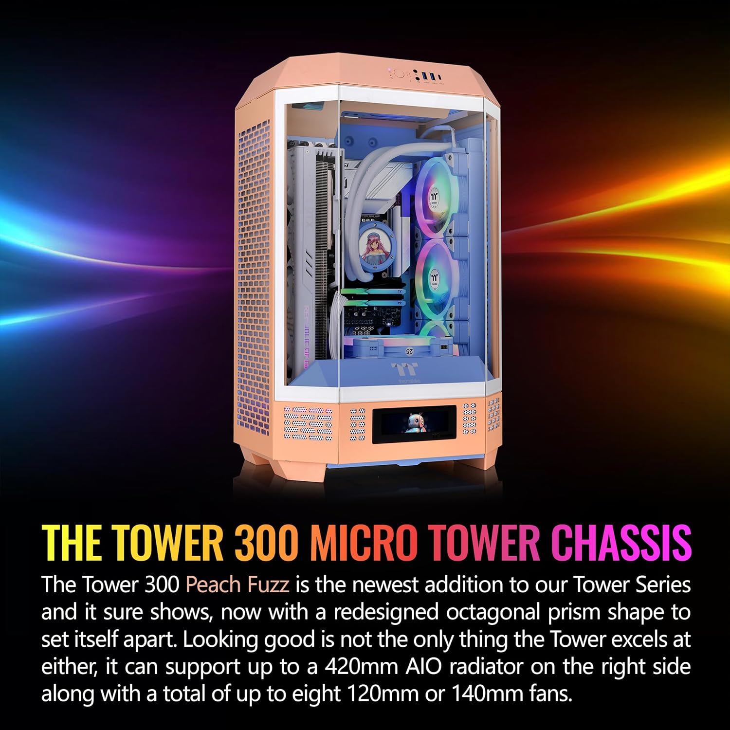 GABINETE THERMALTAKE THE TOWER 300 PEACH FUZZ MICRO ATX CRISTAL MICROTOWER DURAZNO CA - 1Y4 - 00SKWN - 00 12M DE GARANTIA - rogeek