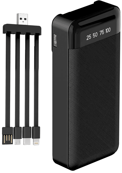 Power Bank | UF - D206 | 10000mAh 2A | Type - C | 1xUSB | 4 cables externos | LED indicadores 25/50/75/100 | 38 | Blanco/Negro - rogeek