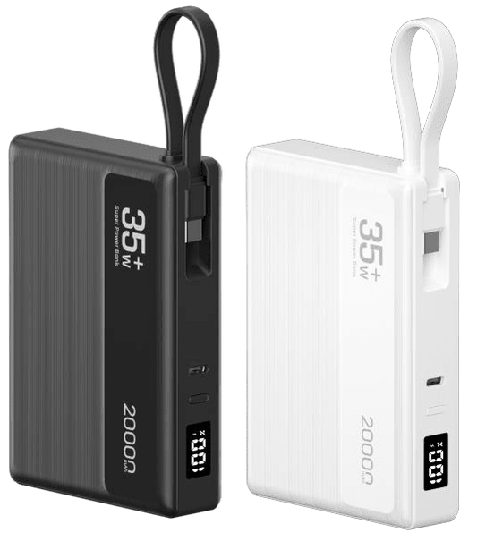 Power Bank | UF - D420 | 20000mAh PD35W | Type - C | Type - C + linea Type - C | Cable USB a Type - C | Textura metalica + correa | 50 | Blanco/Negro - rogeek