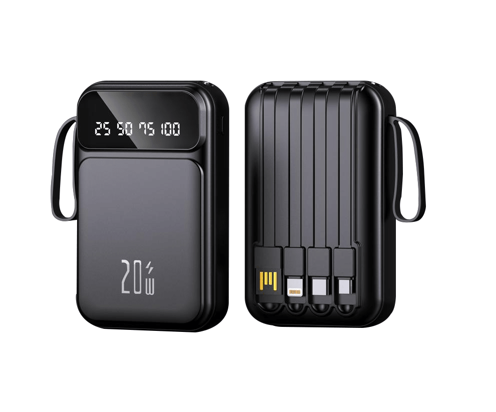 Power Bank | US-D491 | 10000mAh 2.1A | 5V/2.1A | 5V/2.1A | 4 cables desmontables | LED + diseño con correa | - | Negro/Blanco/Beige/Morado - rogeek