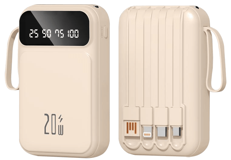 Power Bank | US-D491 | 10000mAh 2.1A | 5V/2.1A | 5V/2.1A | 4 cables desmontables | LED + diseño con correa | - | Negro/Blanco/Beige/Morado - rogeek