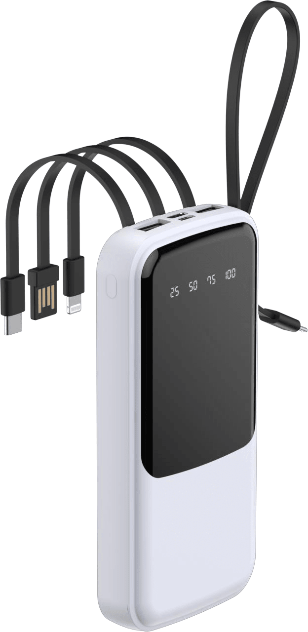 Power Bank | US-S66 | 10000mAh 2.4A | V8/2xUSB/Type-C | 1xUSB | 3 cables V8/Type-C/IP + cable USB a V8 | Linterna LED | 50 | Blanco/Negro - rogeek