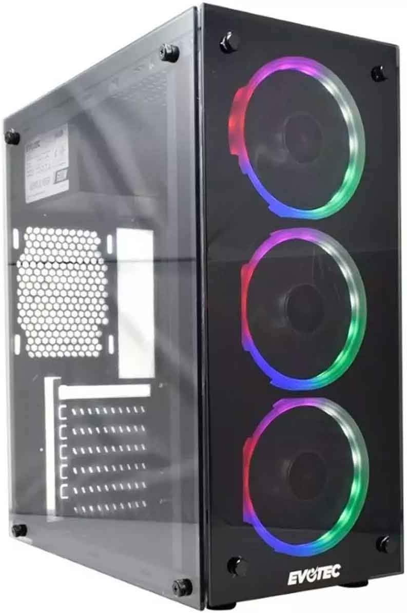 REMATE GABINETE NACEB EVOTEC EV-1007 CON VENTANA RGB. MID-TOWER ATX USB 2.0/3.2 C/FUENTE 600W NEGRO 1M DE GARANTIA - rogeek