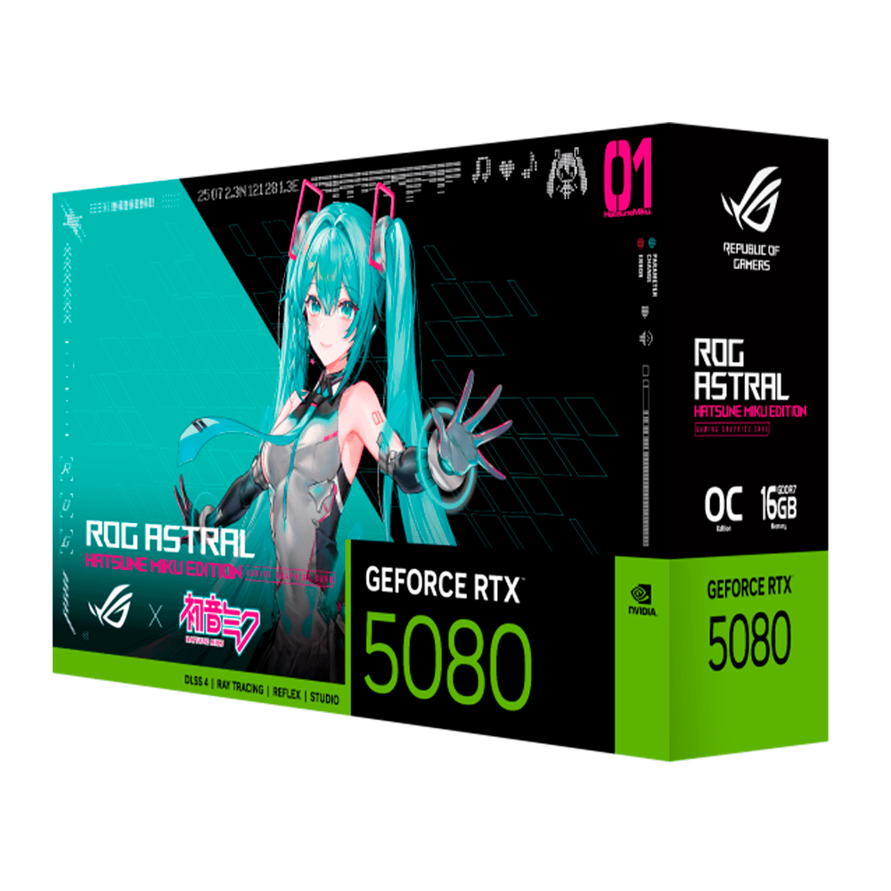 TARJETA DE VIDEO ASUS RTX5080 16GB GDDR7 ROG ASTRAL MIKU - W - rogeek