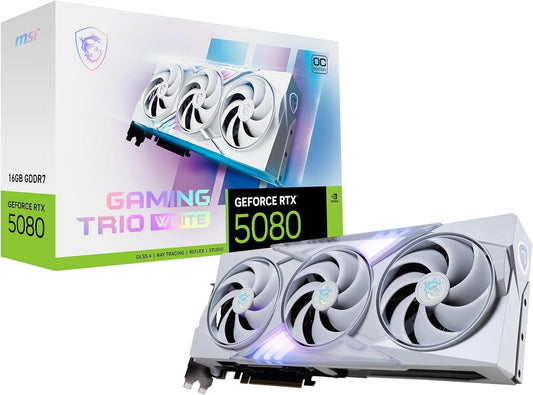 TARJETA DE VIDEO MSI RTX 5080 GAMING TRIO OC 16GB GDDR7 HDMI DP RGB RTX 5080 16G GAMING TRIO OC WHITE - rogeek